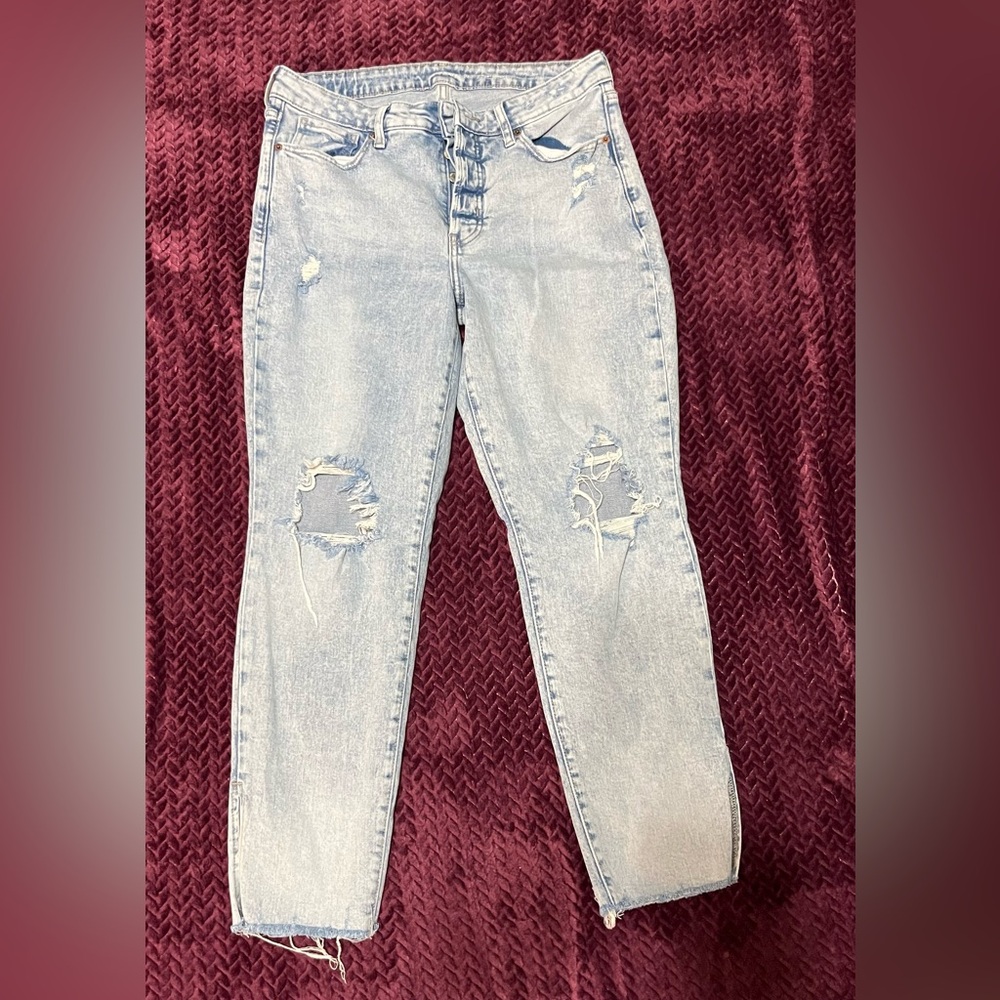 Old Navy OG Straight High Rise Light Blue Jeans size 12 slits on bottom side